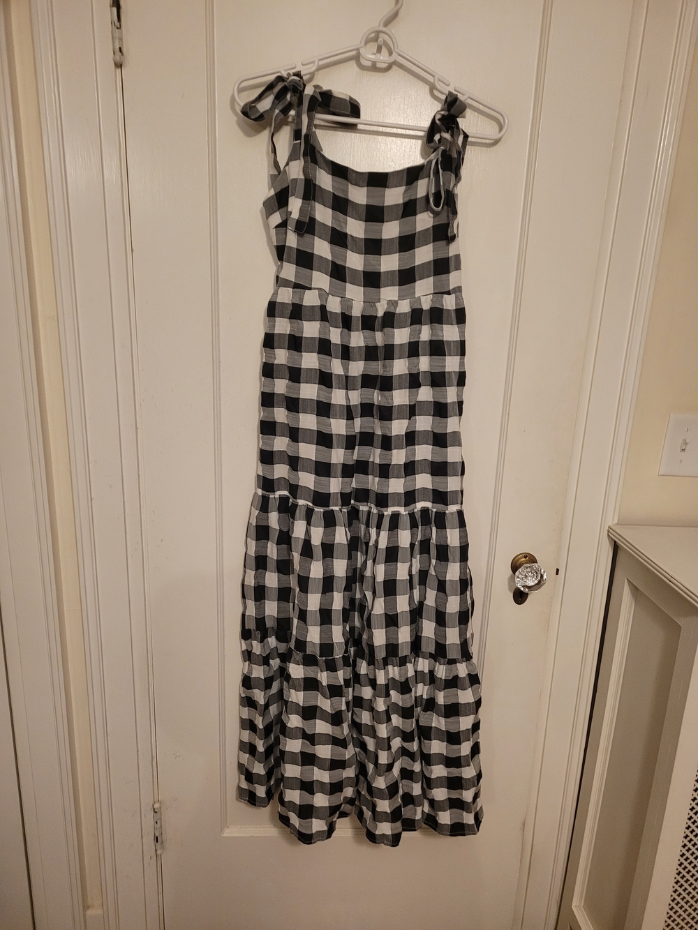 Black & White Gingham Tie-Shoulder Maxi Dress - Picture 3 of 4